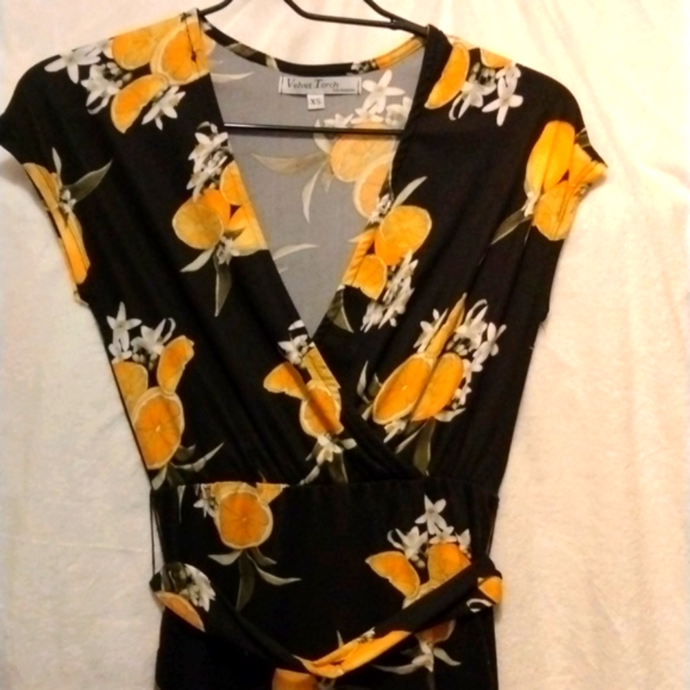 Velvet Torch Black Maxi Dress with Yellow Floral & Lemon Design